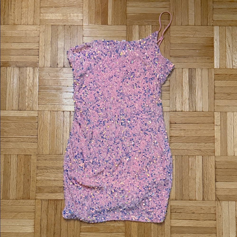 Lucy in the Sky Pink Sequin One-Shoulder Mini Dress